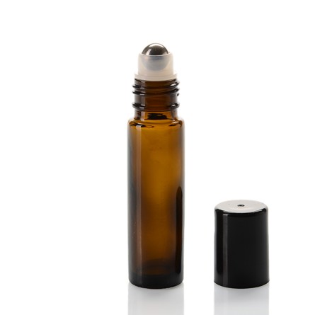 Roll-on Flasche Braunglas, Metallkugel, schwarzer Verschluss 10 ml