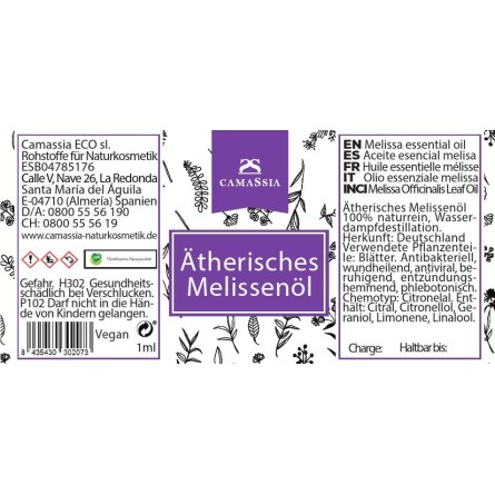 Ätherisches Melissenöl (Melissa officinalis) 1 ml